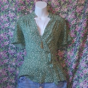 Green floral v-neck Blouse